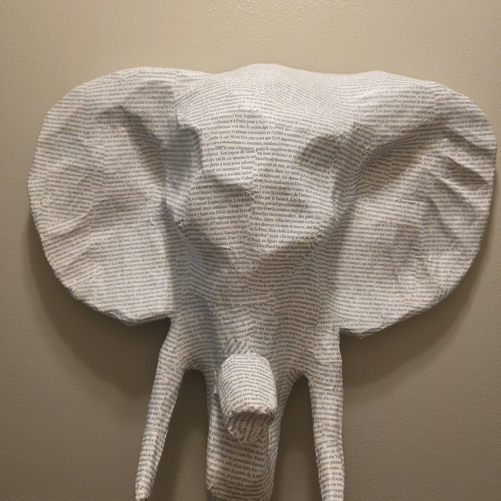 Paper Machet Elephant Head Wall Decor in Textured Gray